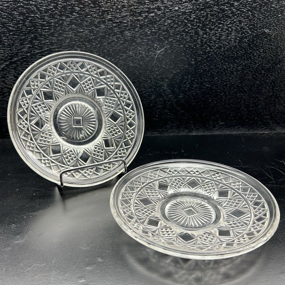 1950s Set of 2~Hazel Atlas~ GOTHIC Big Top Peanut Butter~ Crystal Luncheon Plate